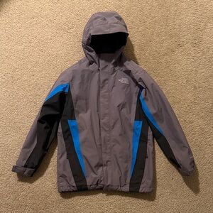 The North Face Boys Charcoal and Cobalt Hooded Rain Jacket- Size 14/16